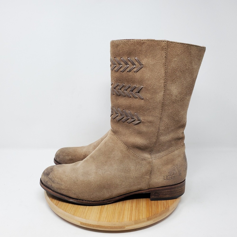 UGG Cailyn Womens 7 Boots‎ Brown Distressed Suede Winter Western Low Heel Roper